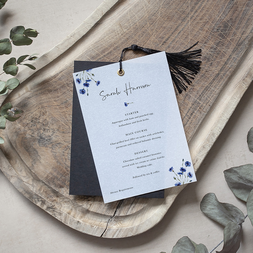 Cornflower Blue Layered Vellum Menu